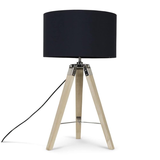 ValueLights Clipper Light Wood Tripod Table Lamp Navy Blue Shade