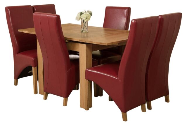 Richmond 90-150cm Square Oak Extending Dining Table & 6 Lola Leather Chairs Red Red