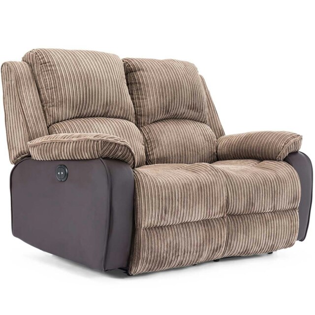 Postana 2 Seater Electric High Back Jumbo Cord Fabric Recliner Sofa (Brown)