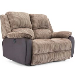 Postana 2 Seater Electric High Back Jumbo Cord Fabric Recliner Sofa (Brown)