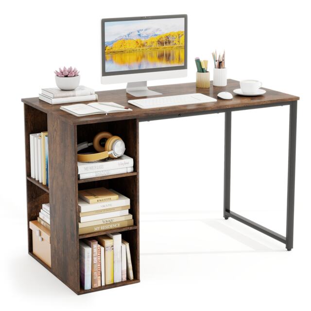COSTWAY 115 CM Computer Desk with 5 Compartments Brown