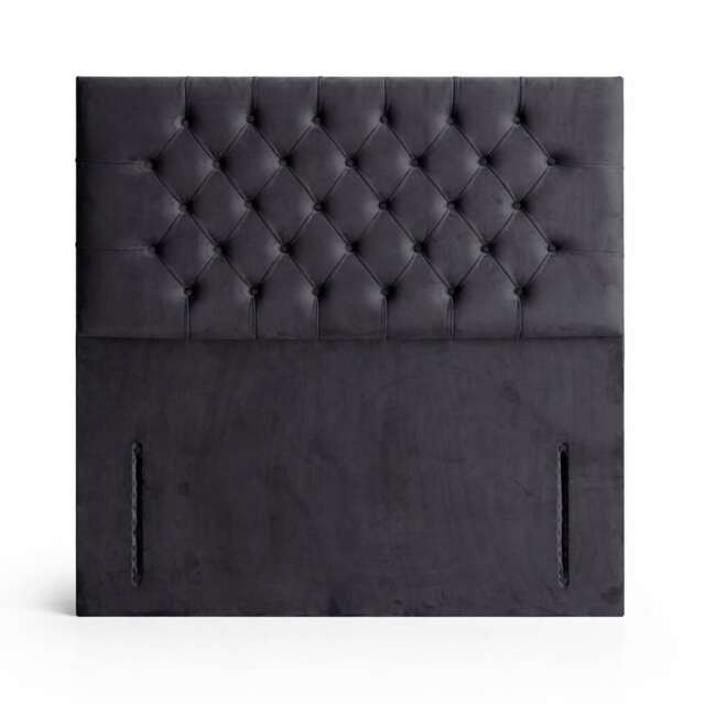 Floorstanding Headboard Grey Plush Chesterfield 5FT Kingsize 54inch High