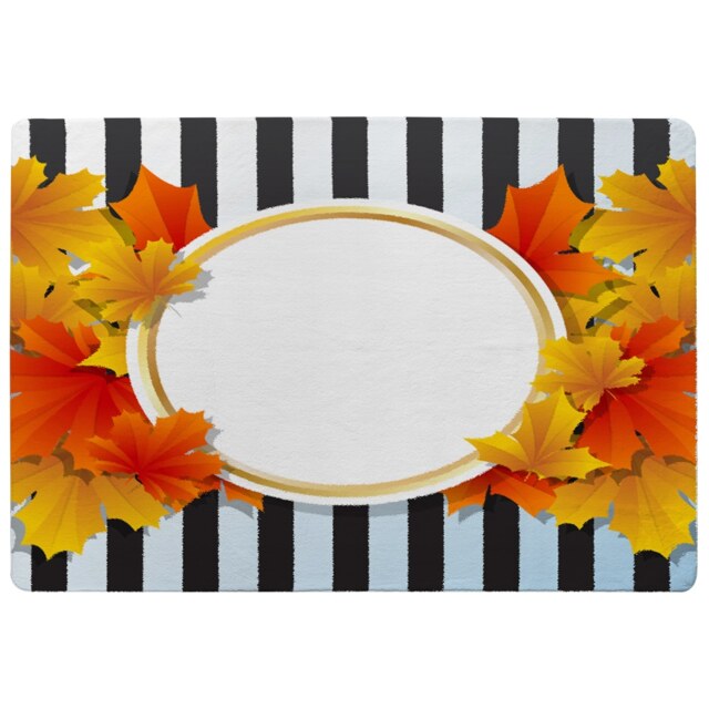 Orange & Red Autumn Leaves On Black Stripes Rug Multi