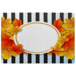 Orange & Red Autumn Leaves On Black Stripes Rug Multi