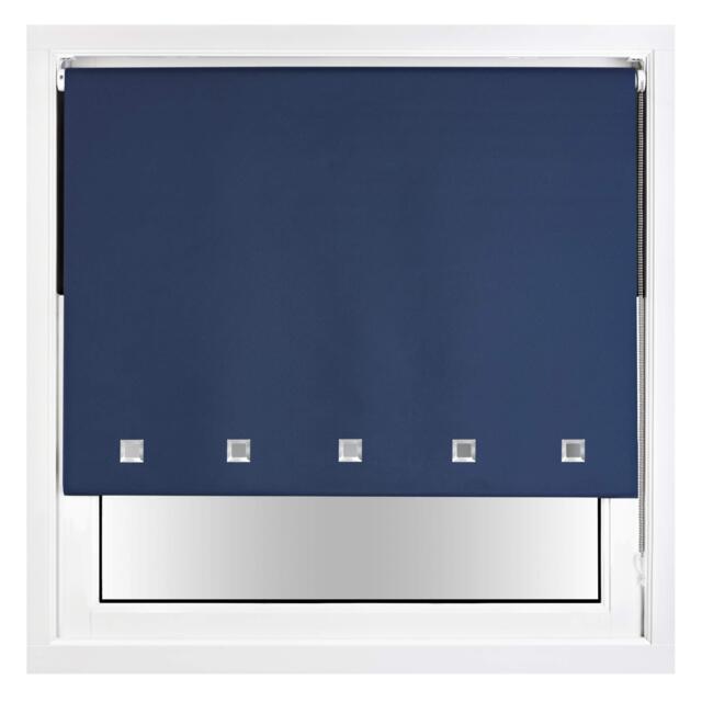 FURNISHED Blackout Roller Blind with Square Eyelets and Metal Fittings Easy Fit Window Shade Blue Navy (W) 75cm x (L) 165cm