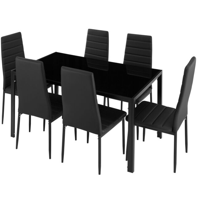 Dining Table and Chairs Brandenburg - 6 chairs and 1 table, faux leather cover Black black/black 1