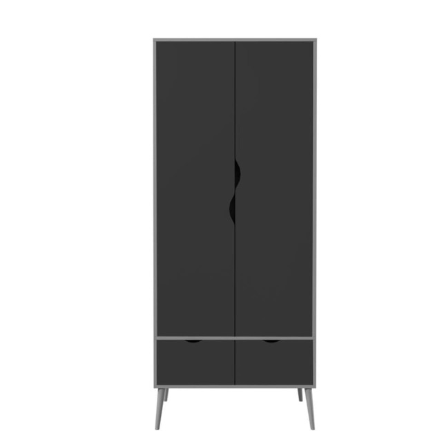Malmo 2 Door 2 Drawer Wardrobe with Scandi Legs Cupboard Hanging Rail 180cm Multi Grey Black 1