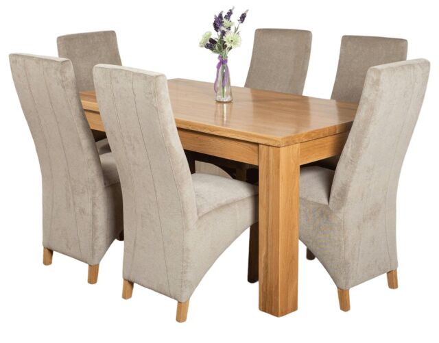 Dakota 152 x 87cm Medium Oak Dining Table and 6 Lola Fabric Chairs Grey Grey