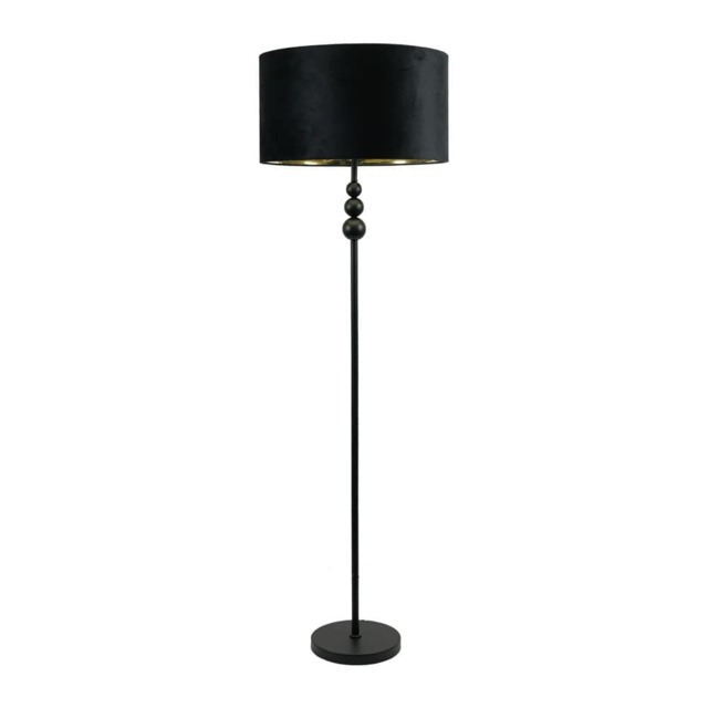 ValueLights Marissa Black Stacked Ball Floor Lamp Black Velvet Gold Shade