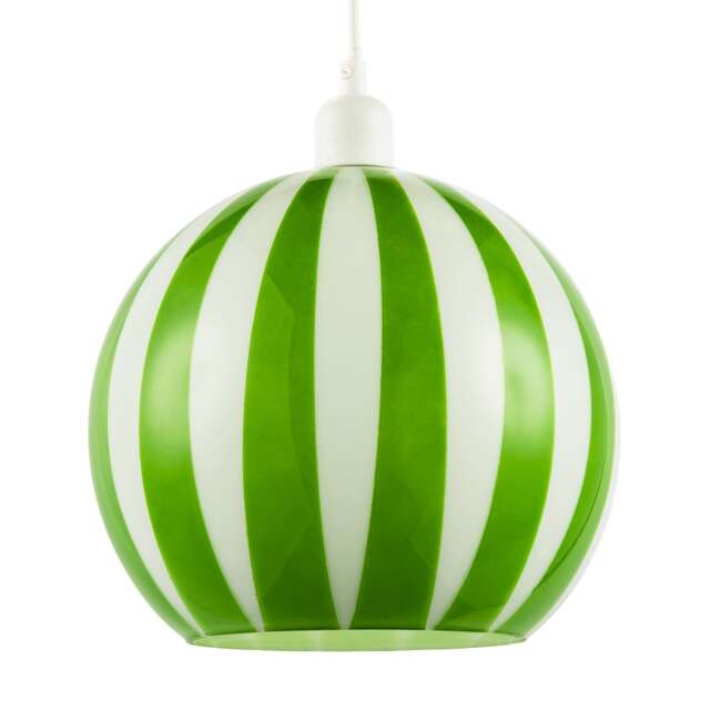 Green and White Striped High Gloss Glass Globe Pendant Light Shade