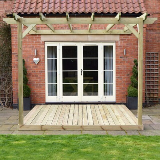Wall Mounted Pergola and Decking Kit - L300 x W300 x H270 cm - Light Green
