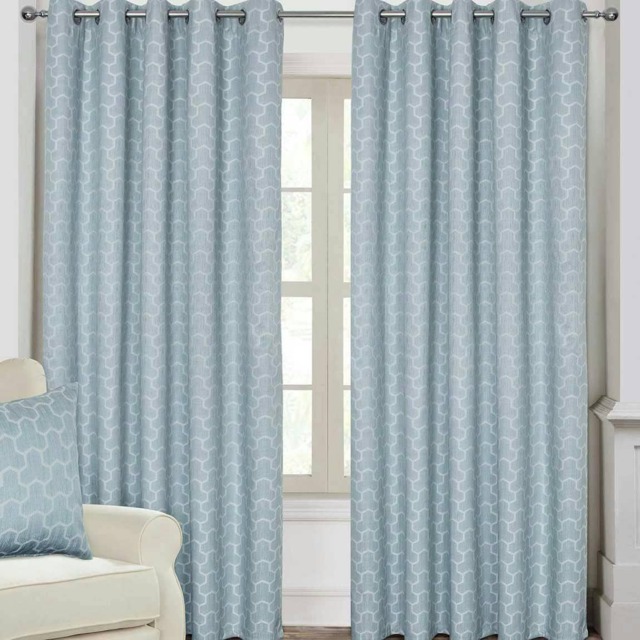 Homescapes Blue Geometric Jacquard Blackout Eyelet Curtain Pair - 90 x 72 Inches Blue Blue