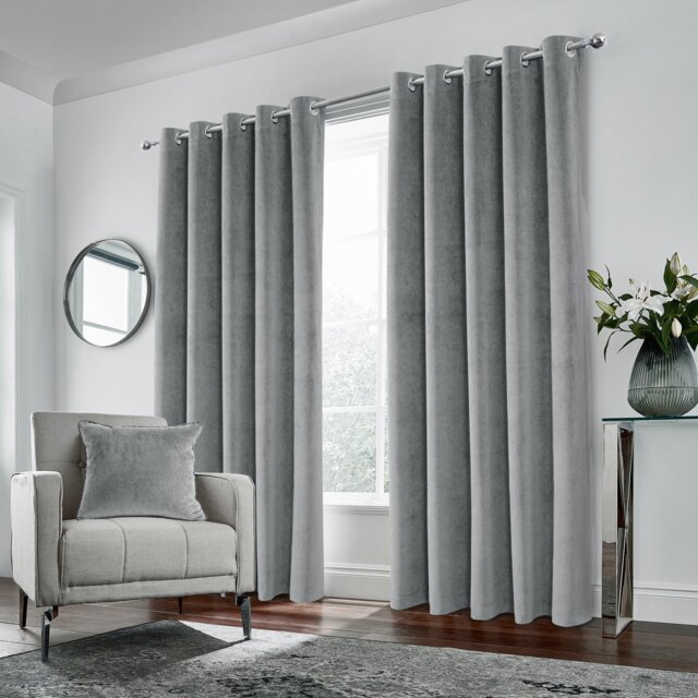 Luxury Enhanced Living Grey Velvet, Supersoft, Blackout, Thermal Pair of Curtains with Eyelet Top - 66 x 72 inch (168x183cm) Grey Grey 2