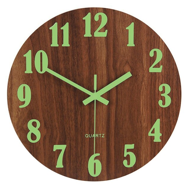 Living and Home Wooden Luminous Quartz Non-Ticking Wall Clock
