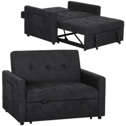HOMCOM 2 Seater Sofa Bed Convertible Bed Settee with Pillows, Black Black Black 120W x 84D x 86H cm