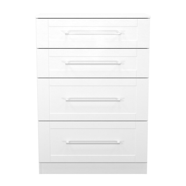 Ripon 4 Drawer Deep Chest of Drawers in White Ash (Ready Assembled) White White Ash