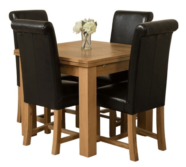 Richmond 90-150cm Oak Extending Dining Table & 4 Washington Leather Chairs Black Black