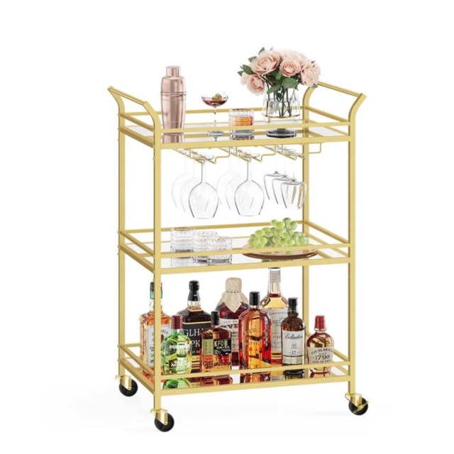 Metal Rolling Kitchen Trolley With Wheels Gold