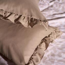 OHS 2 x Frill Edge Decor Pillowcases Microfibre Pillow Covers Bronze Natural Standard