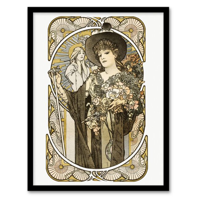 "La Tosca Theatre Play Vintage French Advert Framed Wall Art Print Mucha 12x16"""