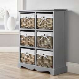 Chest Of Drawers Hallway Storage Organiser Wooden Wicker Baskets Fully Assembled Grey