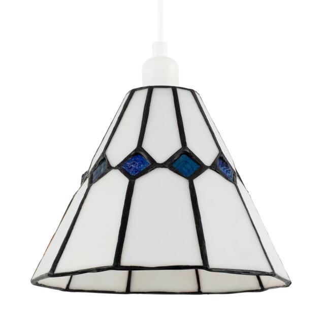 White Glass Tiffany Pendant Light Shade with Midnight Blue Diamonds