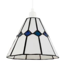 White Glass Tiffany Pendant Light Shade with Midnight Blue Diamonds