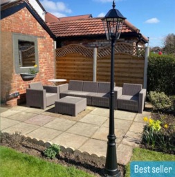 CGC LONDON 2.3 Metre Extra-Tall Black Victorian Solar LED Post Light Black Black Height: 227 cm, Width: 26.1 cm, Depth: 31 cm