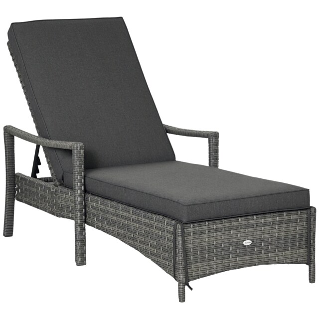 Outsunny Patio Dual Rattan Wicker Sun Lounger w/ 5-Level Adjustable Headrest