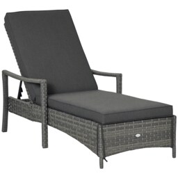 Outsunny Patio Dual Rattan Wicker Sun Lounger w/ 5-Level Adjustable Headrest