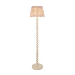 Higgledy Gloss Almond White Paint Floor Lamp with Neutral Print Fabric Ikat Shade 35cm E27