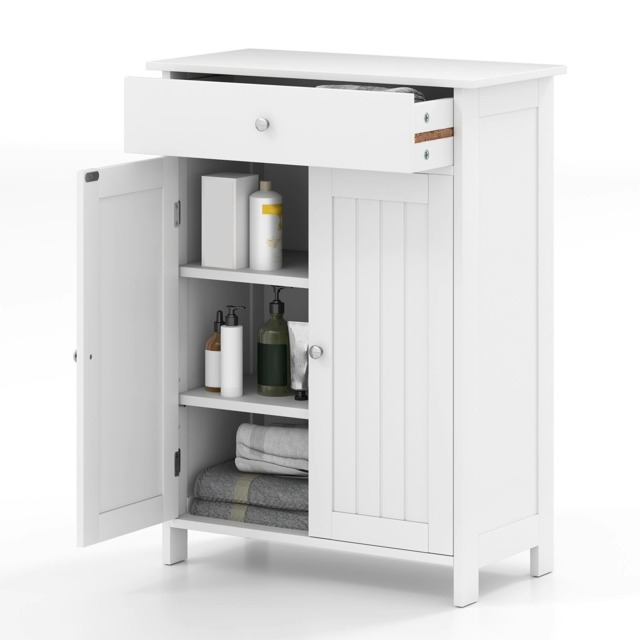 COSTWAY Bathroom Floor Cabinet Storage Organizer White White 1