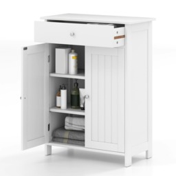 COSTWAY Bathroom Floor Cabinet Storage Organizer White White 1