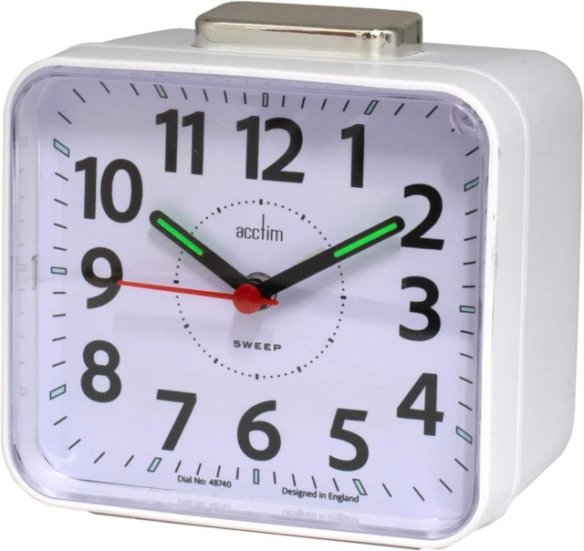 Acctim Parker Non-Ticking Sweep Loud Bell Alarm Clock White White