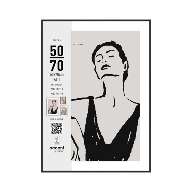 Accent by Nielsen Super 8 Aluminium Picture Frame with Art Print - Black - 50cm x 70cm