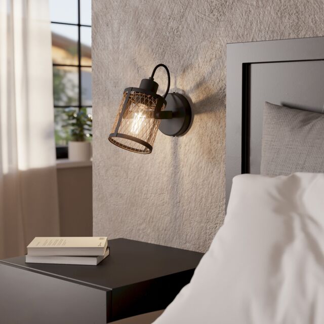 EGLO Dellow Black Steel Lattice Style Adjustable Wall or Ceiling Single Spotlight