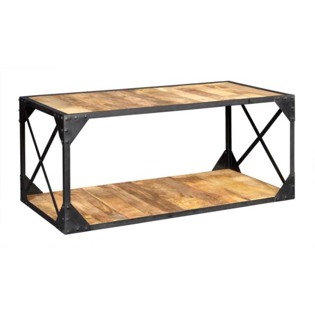 Durin Vintage Up cycled Industrial Coffee Table with Shelf Metal and Wood Brown