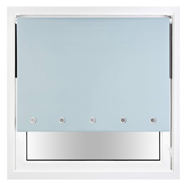 FURNISHED Blackout Roller Blind with Round Eyelets & Metal Fittings Blue Duck Egg Blue (W) 90cm x (L) 210cm
