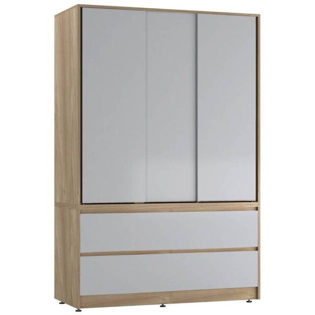 URBNLIVING 3 Sliding Door Wardrobe With 4 Drawers And Hanging Rail Brown Grey Drawers 1