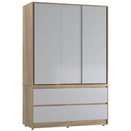 URBNLIVING 3 Sliding Door Wardrobe With 4 Drawers And Hanging Rail Brown Grey Drawers 1
