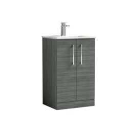 Balterley Contemporary Bathroom 2 Soft Close Door & Minimalist Floor Standing Vanity Unit Basin Grey Anthracite Woodgrain 815 x 500 x 390mm