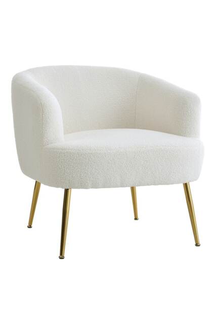 Living and Home Teddy Fabric Armchair with Sleek Metal Legs - White