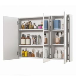 COSTWAY Bathroom Wall Mounted Mirror Cabinet with 3 Doors-White