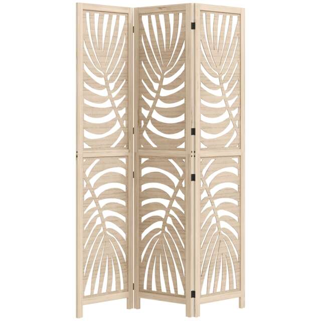 HOMCOM 3 Panel Room Divider, Detachable Privacy Screens, Natural Wood Brown Natural wood finish