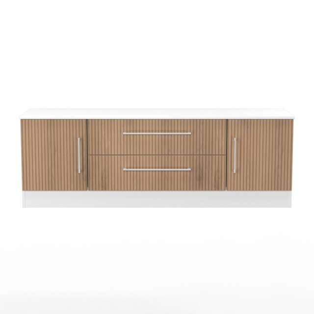 Gloucester 2 Door 2 Drawer Wide TV Unit in Slatted Effect & White (Ready Assembled) White Slatted Effect & White