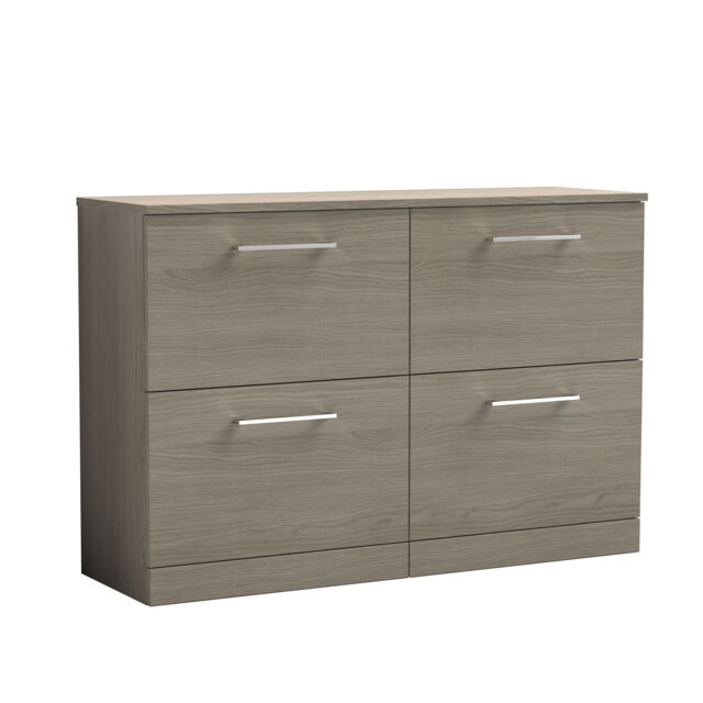 Balterley Level Modern Bathroom 4 Drawer Floor Standing Vanity Unit with Worktop & Handles, Vicenza Oak Brown Grey Vicenza Oak