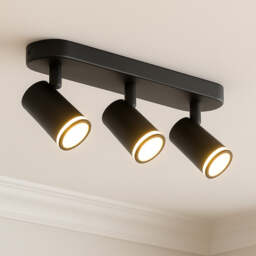 CGC SOLIS Black Triple GU10 Adjustable Ceiling Spotlight Bar with Halo Ring Black black Bar Length: 35cm, Bar Width: 7cm, Length From Bar to End of Spotlight: 15cm