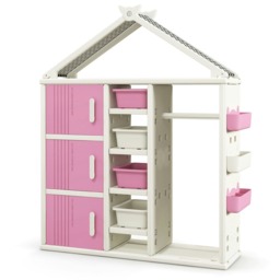 COSTWAY Storage Closet Children Dresser Armoire Closet-Pink Pink