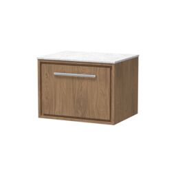 Balterley Longnor 1 Drawer Wall Hung Vanity Unit with White Marble Worktop, Antique Oak, 600mm