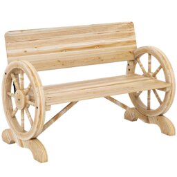 Outsunny Wooden Garden Bench Outdoor Loveseat with High Back, Natural Wood Brown Natural wood One Size